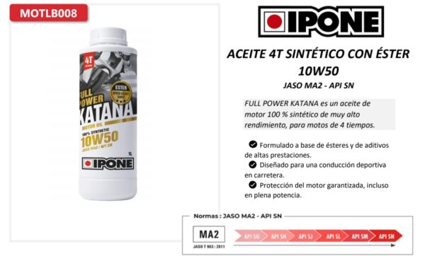 Aceite IPONE 4T sintético con éster 10W50