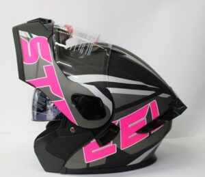 Casco steel abatible rosa con negro mate (mica transparente) 2X1500